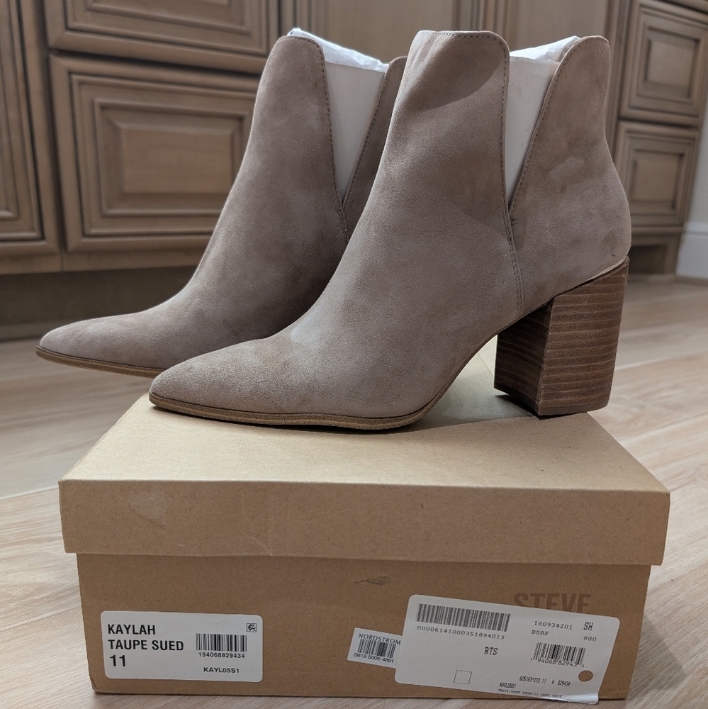 Steve Madden Kaylah Suede pointed toe boot booties NIB 11 block heel shoes ankle